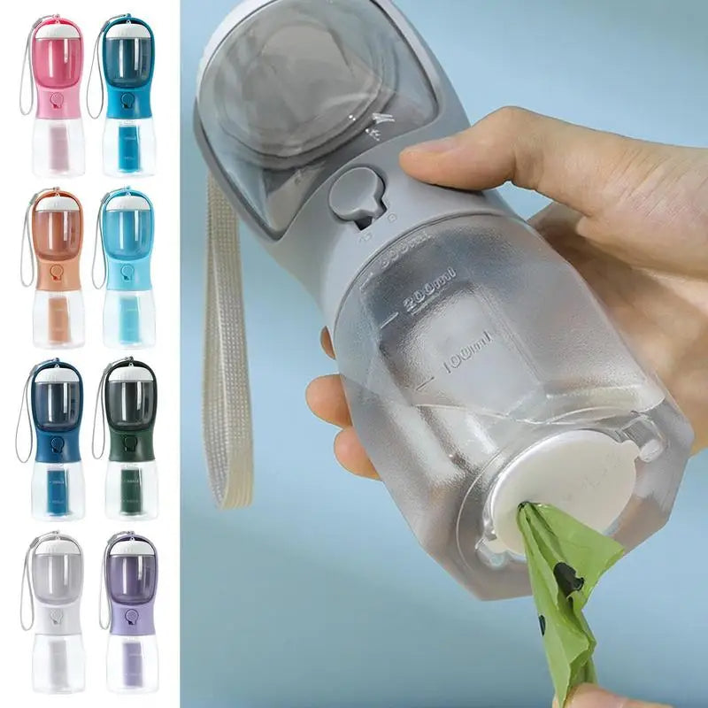 3-in-1 Portable Dog Water Bottle - Food Container & Waste Bag Dispenser
