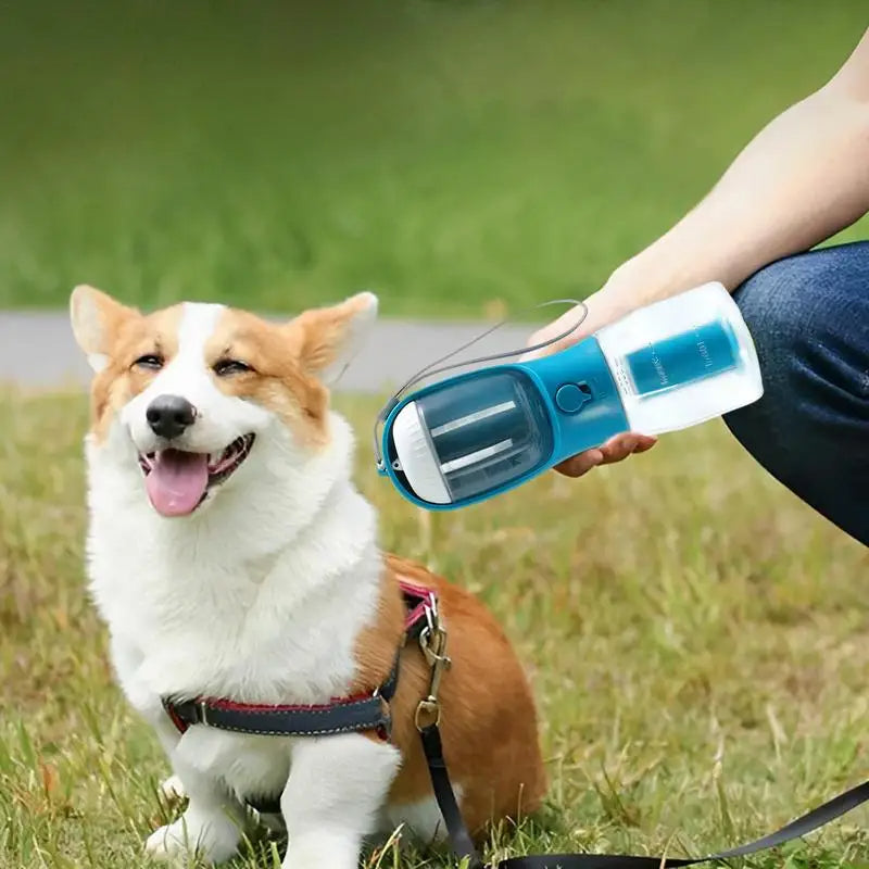 3-in-1 Portable Dog Water Bottle - Food Container & Waste Bag Dispenser