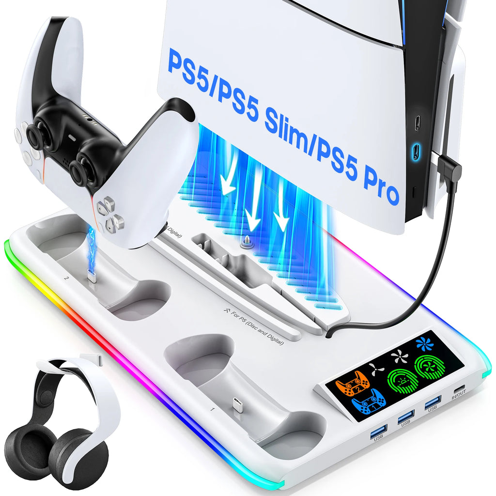 🎮 PS5 Gaming Stand - Cooler Fan with RGB Lights for Slim & Pro Console