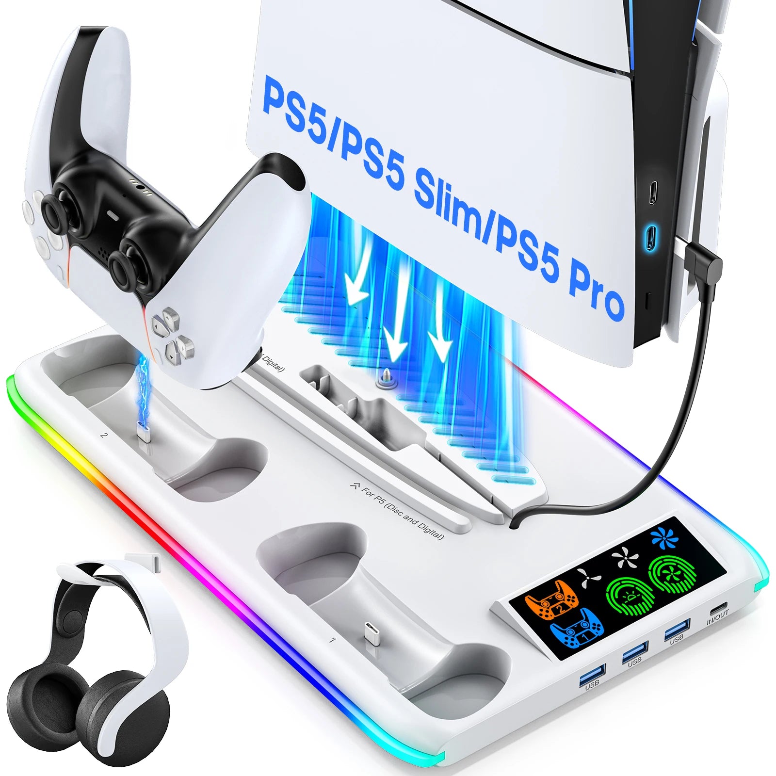 🎮 PS5 Gaming Stand - Cooler Fan with RGB Lights for Slim & Pro Console