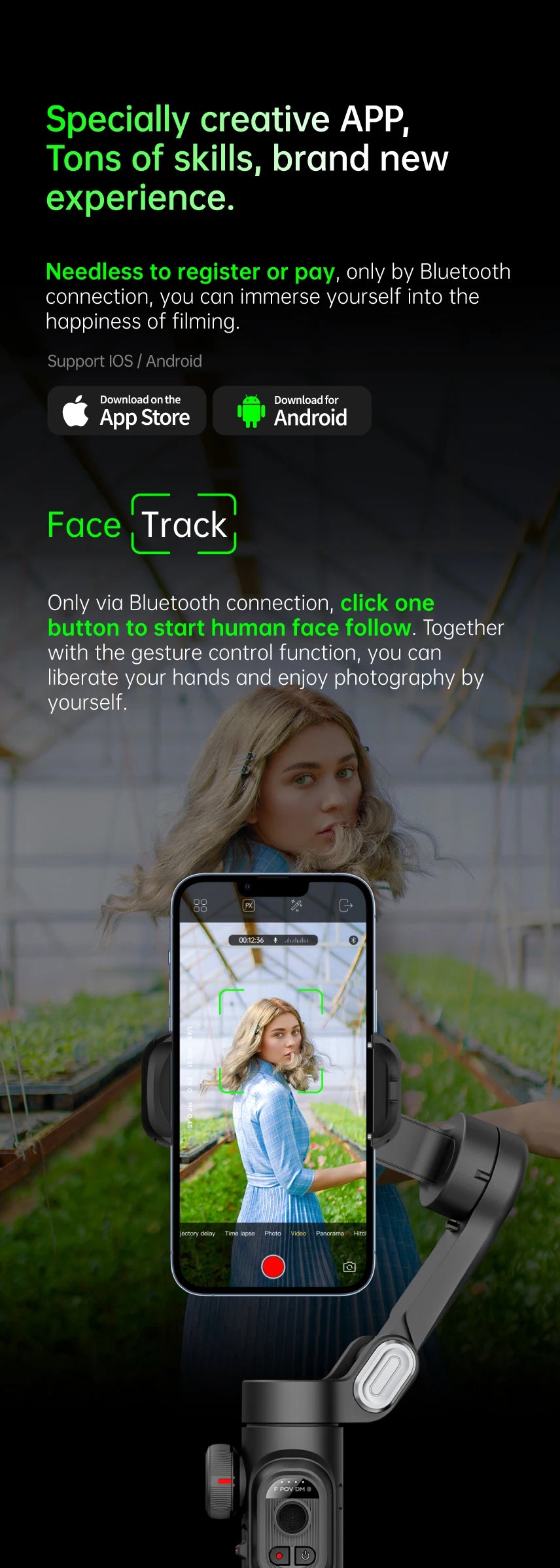 🎥 AOCHUAN 3-Axis Gimbal Stabilizer - AI Face Tracking for TikTok & Vlog