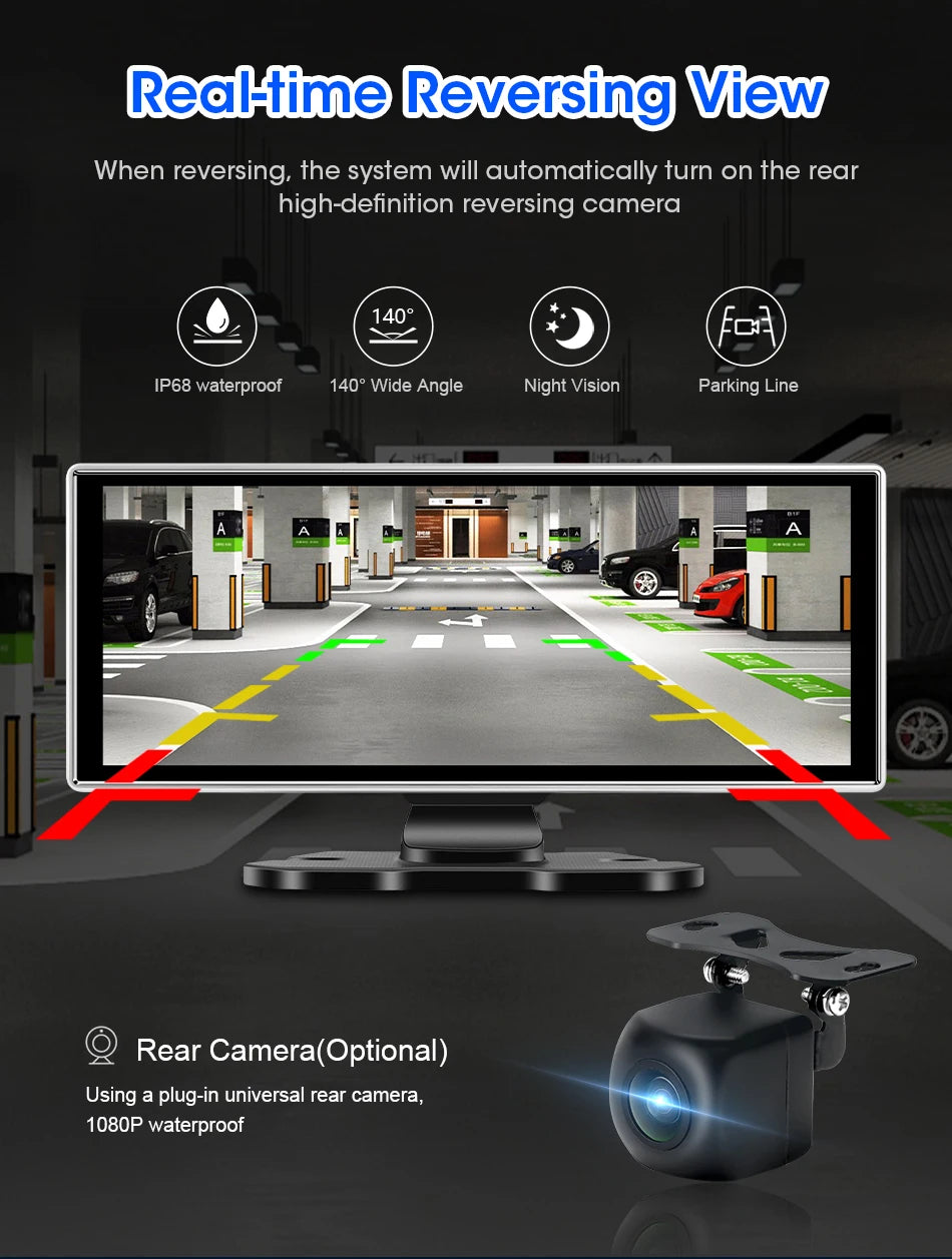 📹 11-Inch Dashboard Hub - 4K Recorder with Wireless CarPlay & Android Auto