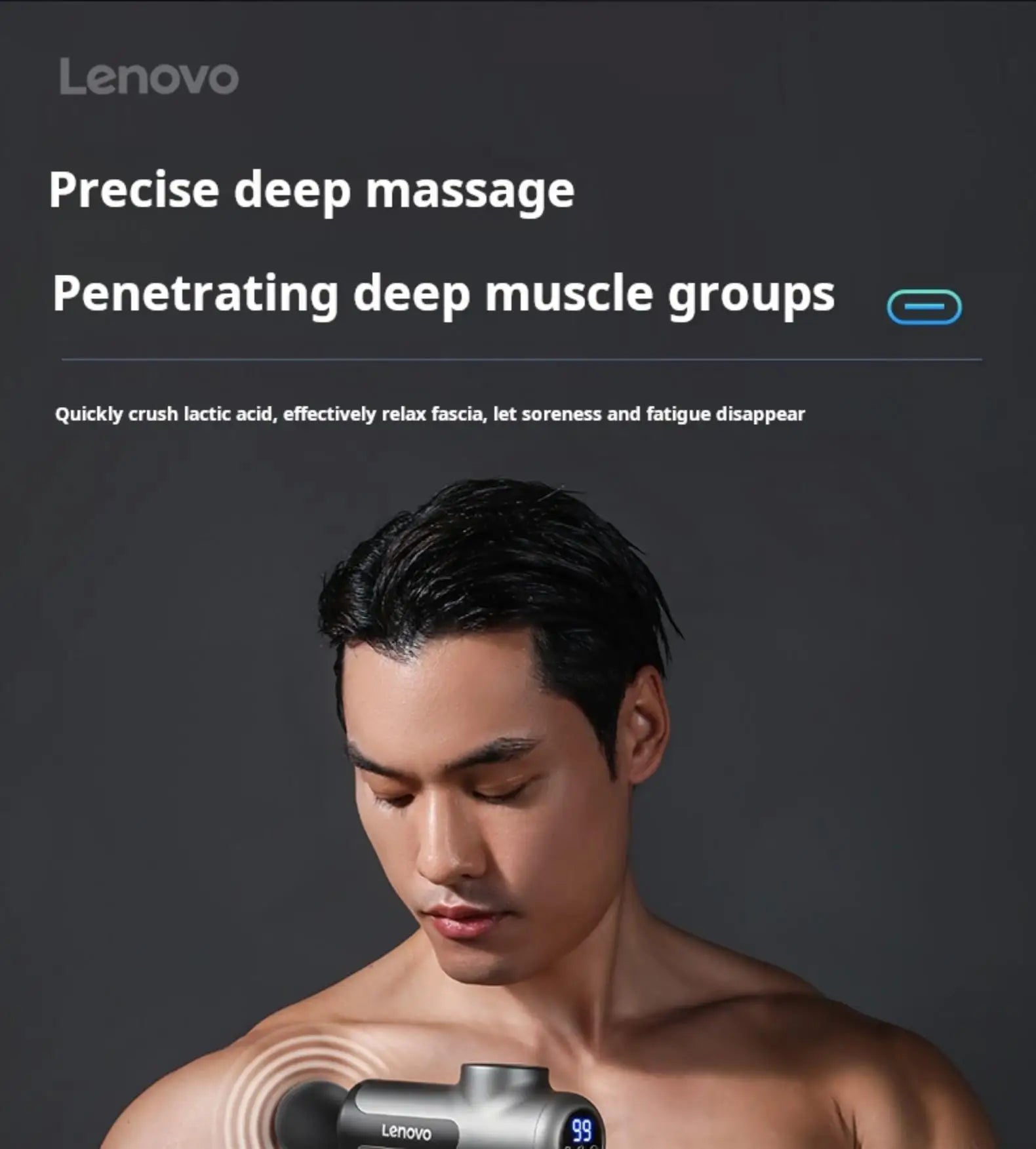 💪 Lenovo Massage Gun - Deep Muscle Relief with LED Touch Screen & 8 Heads
