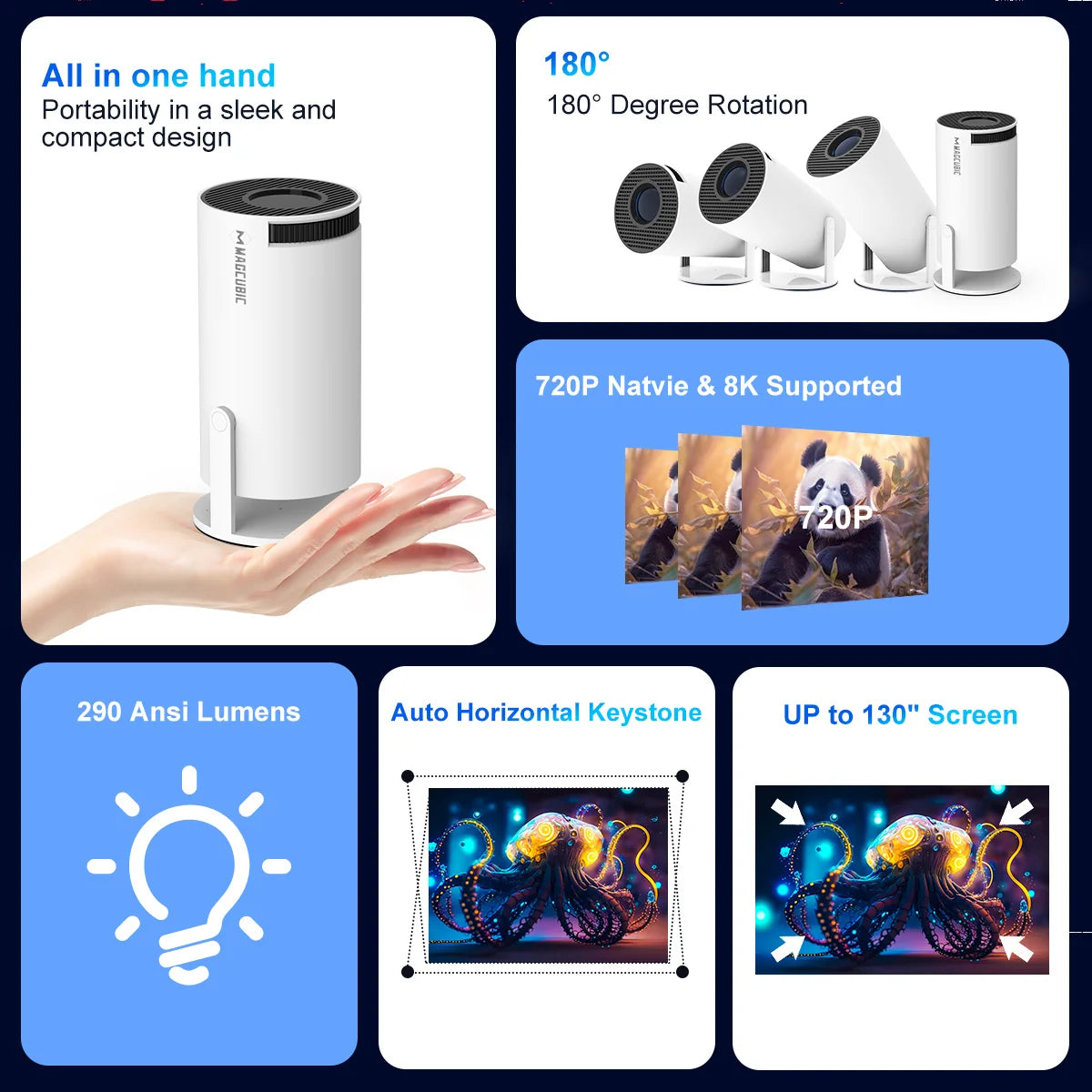 🎬 SkyCinema HY300 Pro - 180° Rotating Smart Projector for Ceiling Movies