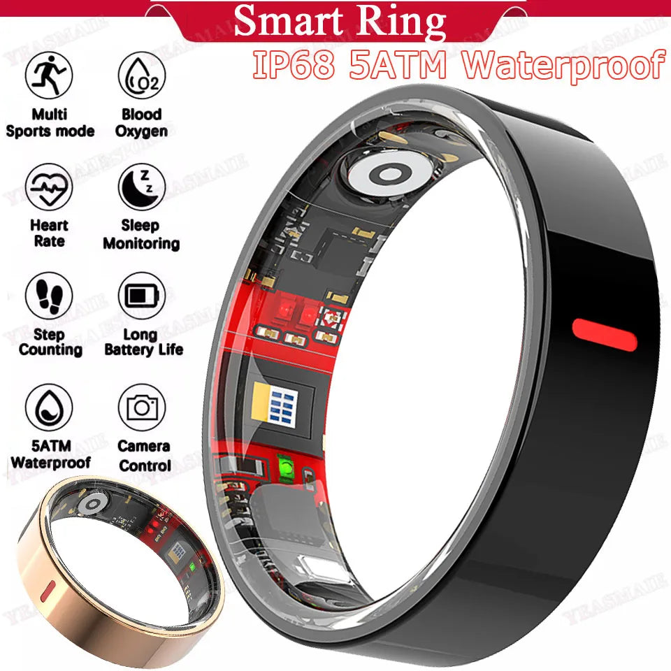 Health Tracking Smart Ring - 5ATM Waterproof Heart Rate & Sleep Monitor