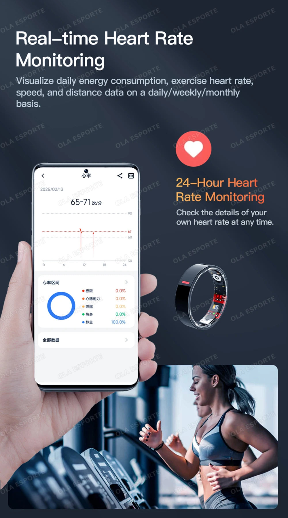 Health Tracking Smart Ring - 5ATM Waterproof Heart Rate & Sleep Monitor