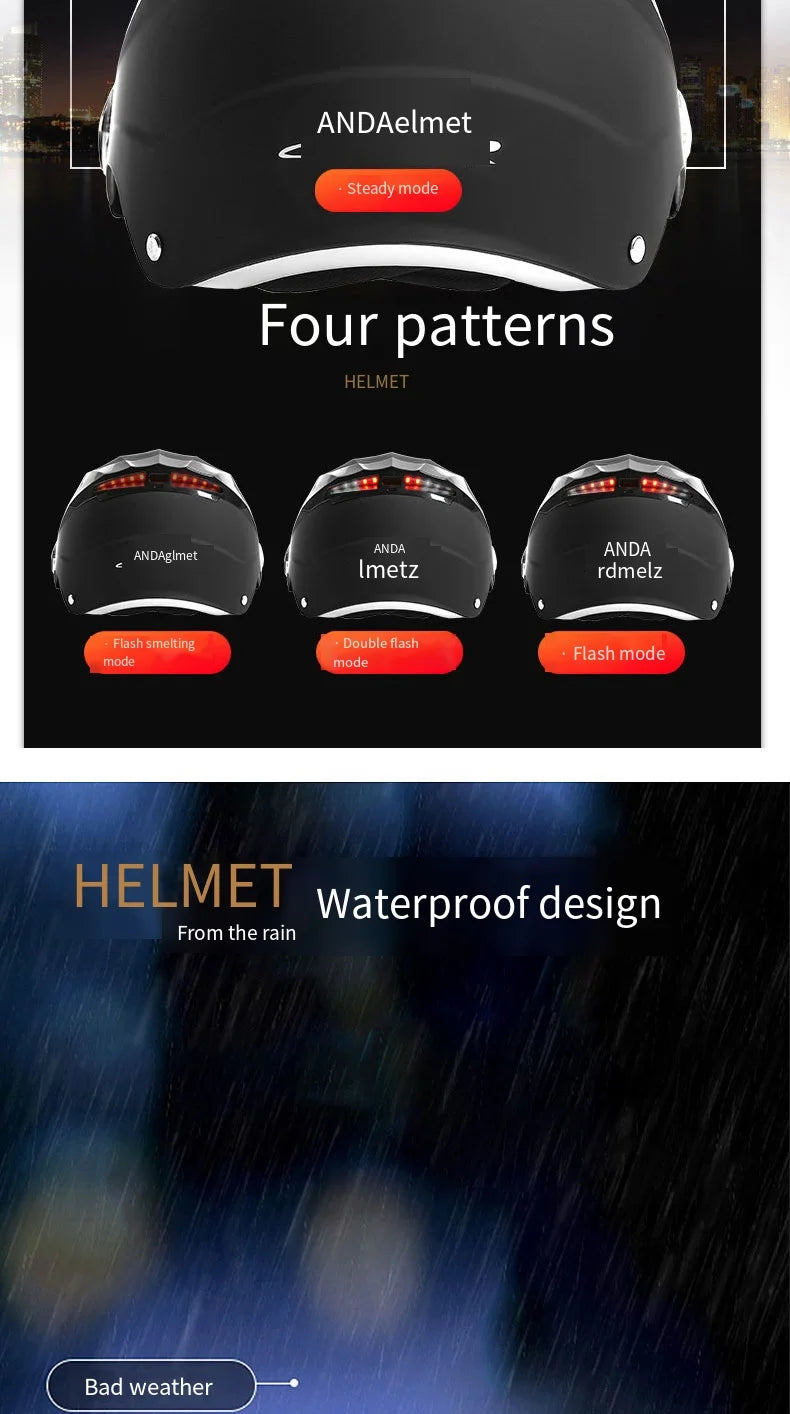 🏍️ LED Motorcycle Helmet with Rechargeable Lights - Double Visor Safety