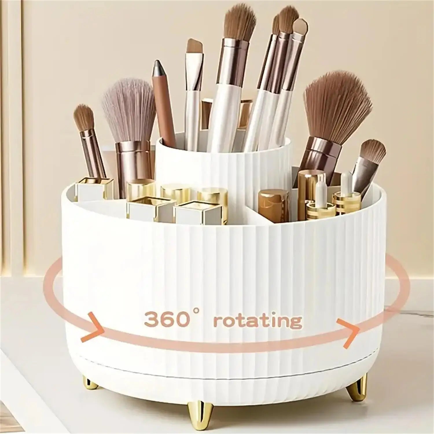 💄 360° Rotating Makeup Organizer - 5 Compartments Multi-Functional Storage