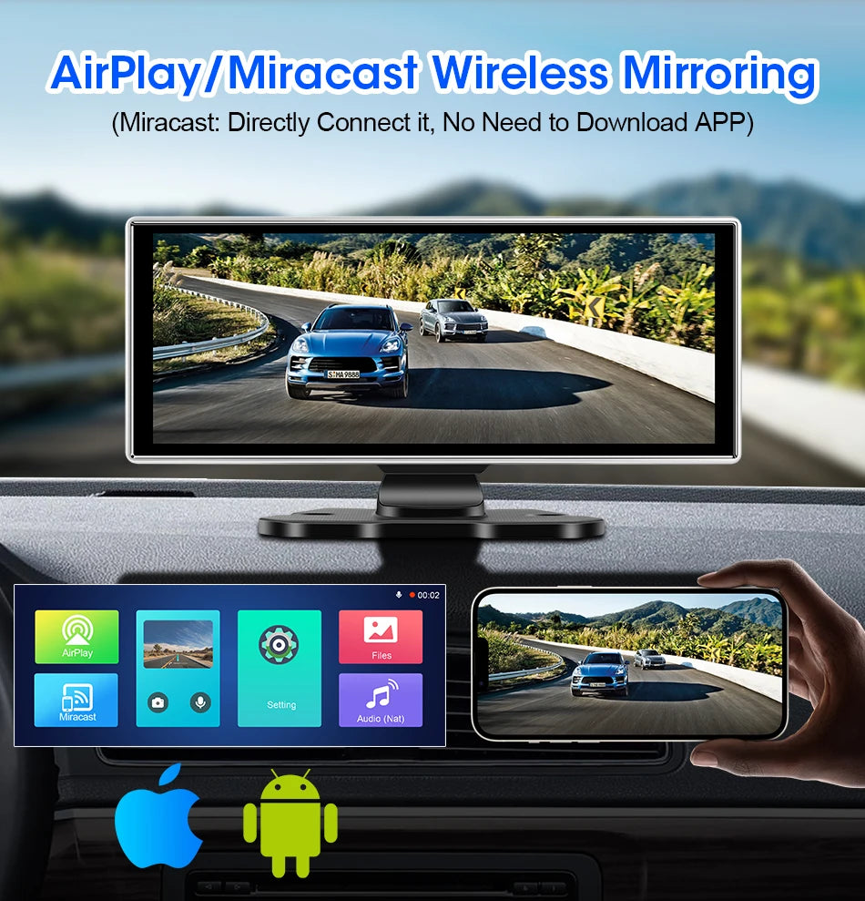 📹 11-Inch Dashboard Hub - 4K Recorder with Wireless CarPlay & Android Auto