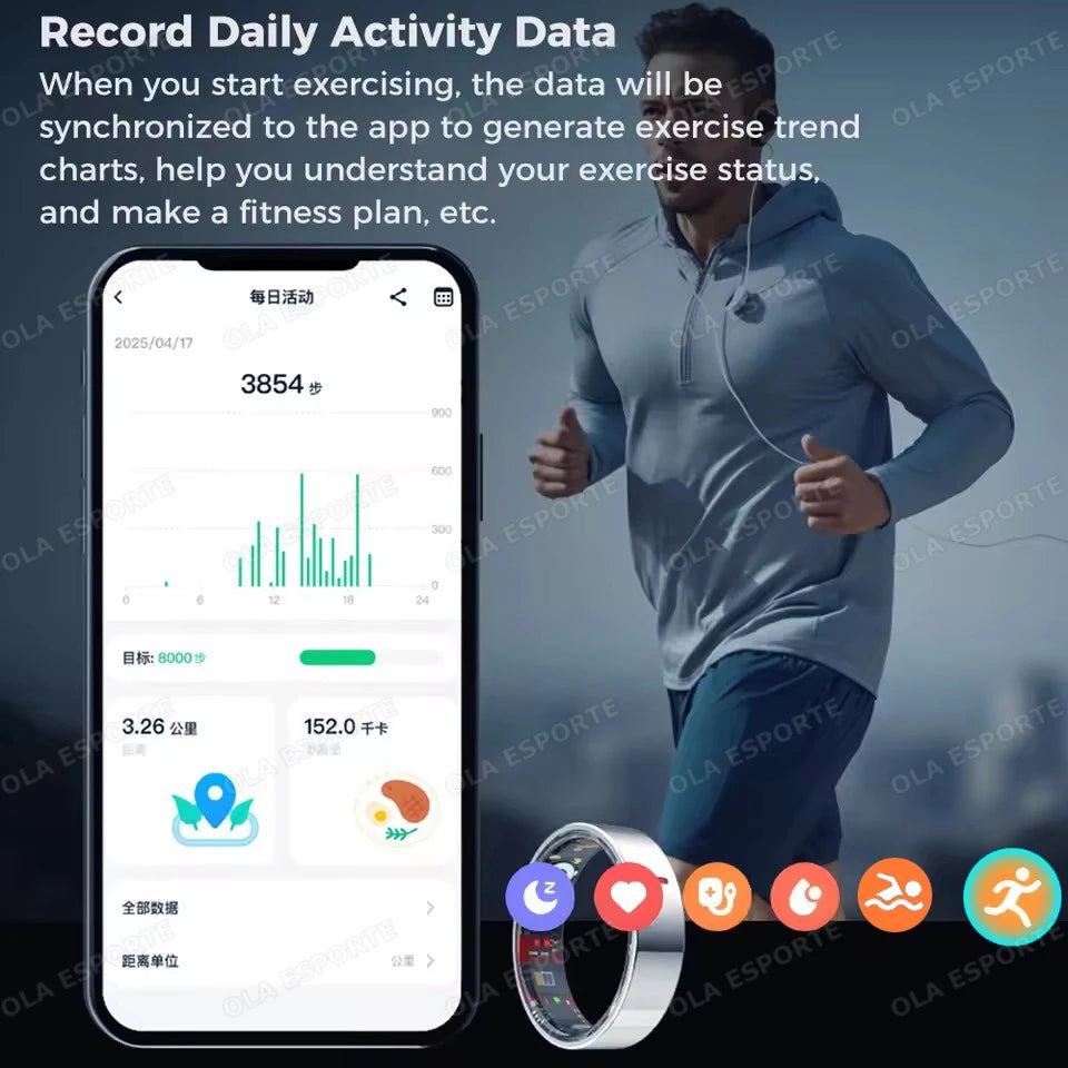 Health Tracking Smart Ring - 5ATM Waterproof Heart Rate & Sleep Monitor