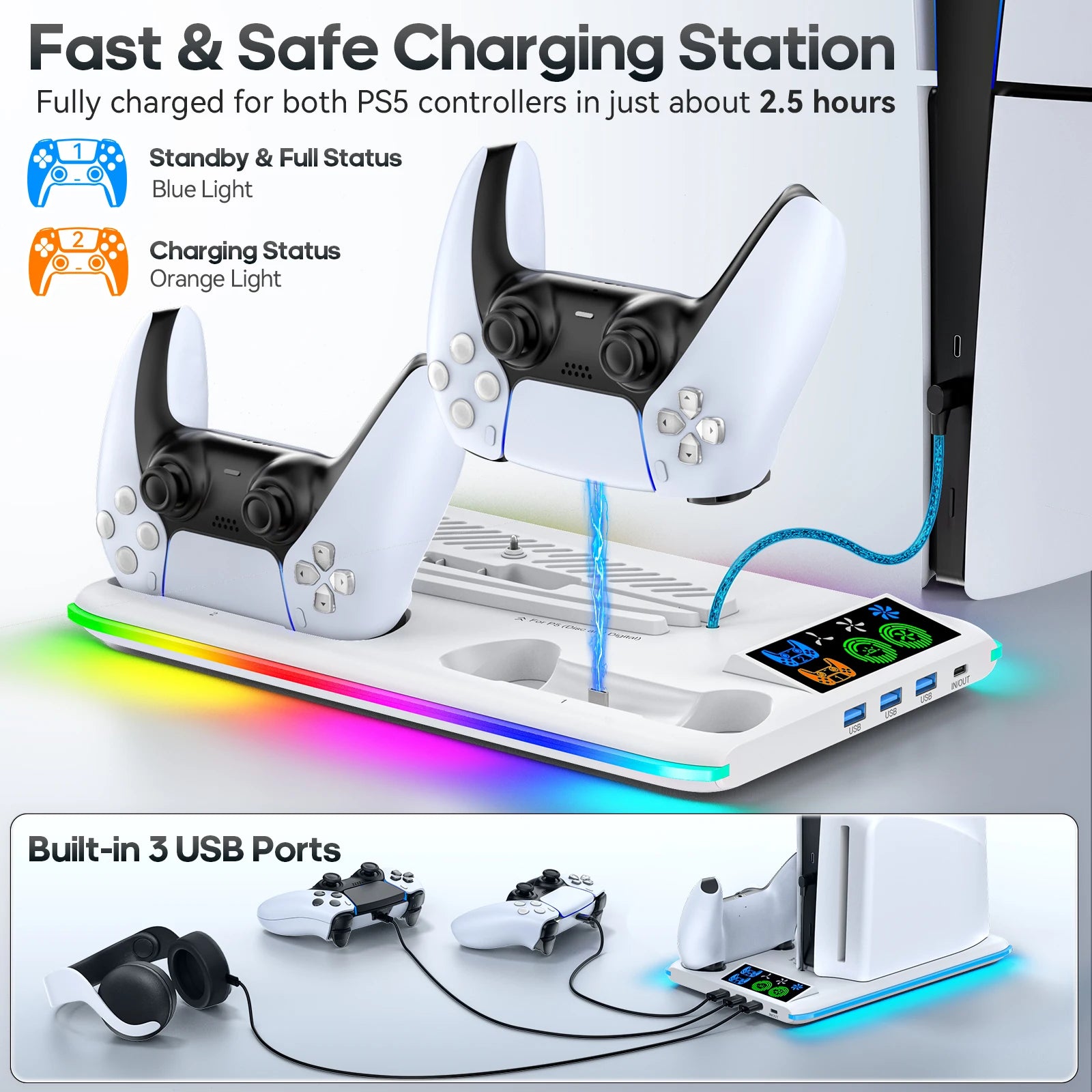 🎮 PS5 Gaming Stand - Cooler Fan with RGB Lights for Slim & Pro Console