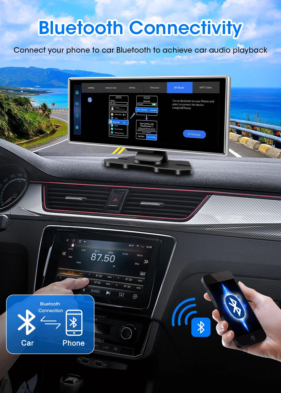 📹 11-Inch Dashboard Hub - 4K Recorder with Wireless CarPlay & Android Auto