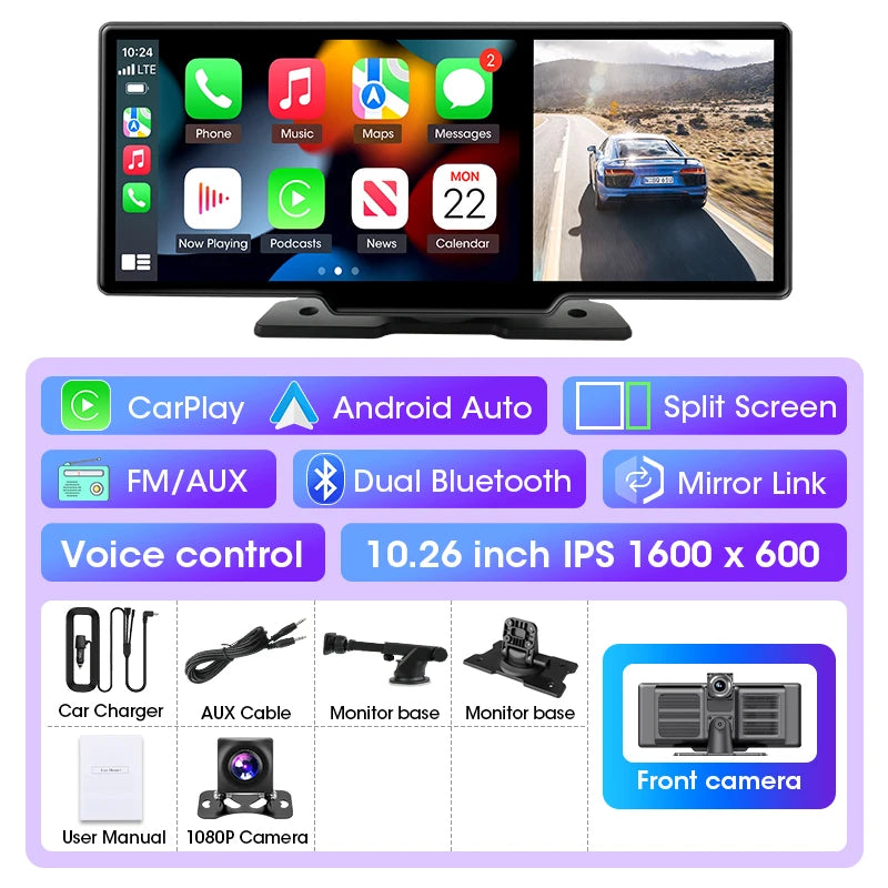 📹 11-Inch Dashboard Hub - 4K Recorder with Wireless CarPlay & Android Auto