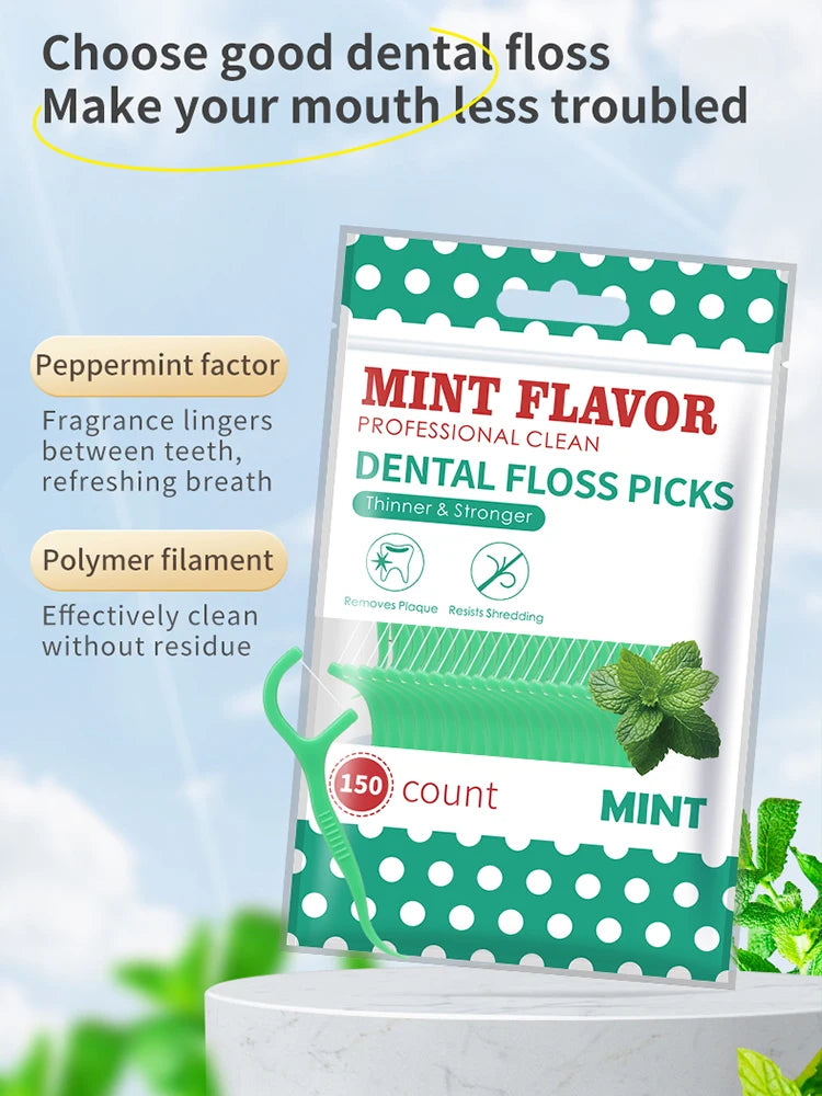 🦷 Mint Dental Floss Sticks - Portable Disposable Deep Cleaning Oral Care