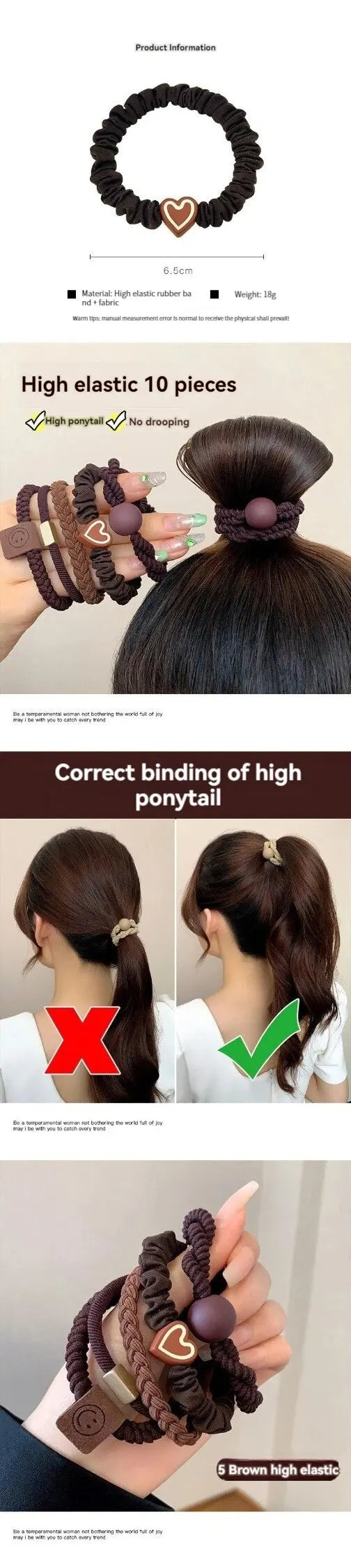 💇 10PCS Leather Headband Hair Ties - High Ponytail Elastic Rubber Bands
