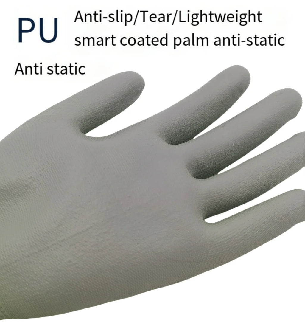 🧤 10 Pairs PU Work Gloves - Lightweight Safety Gloves EN388 Certified S-XL