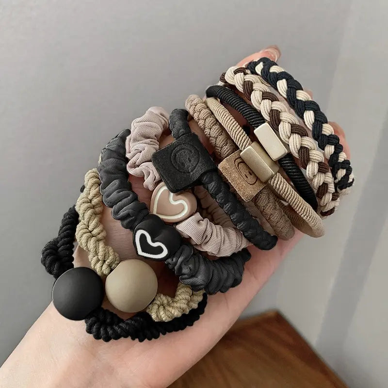 💇 10PCS Leather Headband Hair Ties - High Ponytail Elastic Rubber Bands