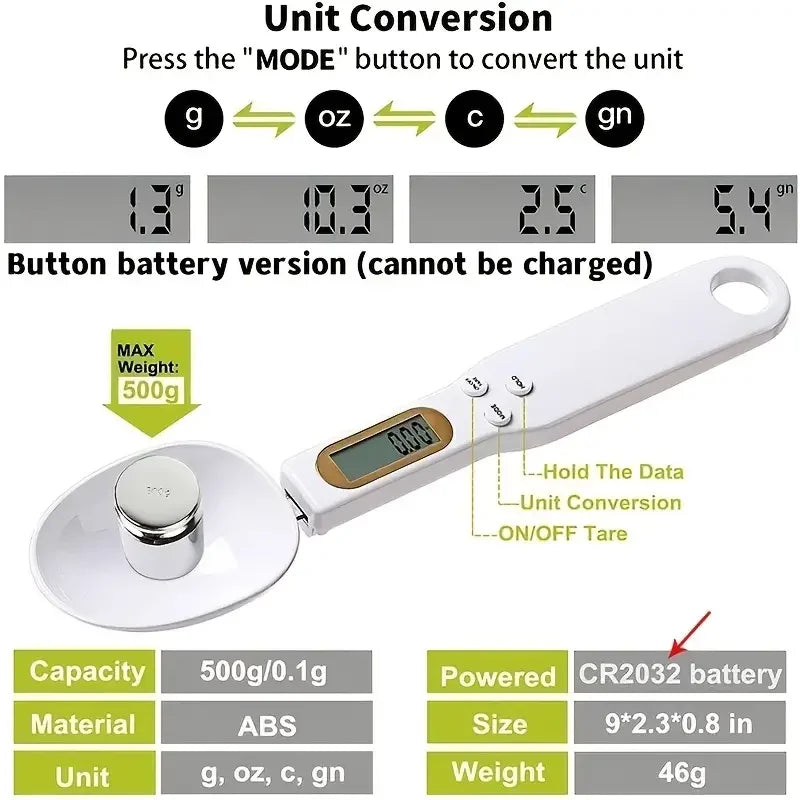 🥄 Mini Digital Spoon Scale - 0.1-500g Kitchen Measuring Spoon
