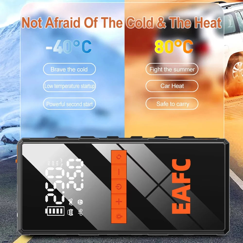 🚗 4-in-1 Car Jump Starter - Wireless Tire Inflator, Air Compressor & Power Bank
