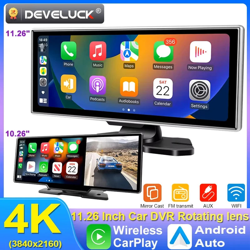 📹 11-Inch Dashboard Hub - 4K Recorder with Wireless CarPlay & Android Auto