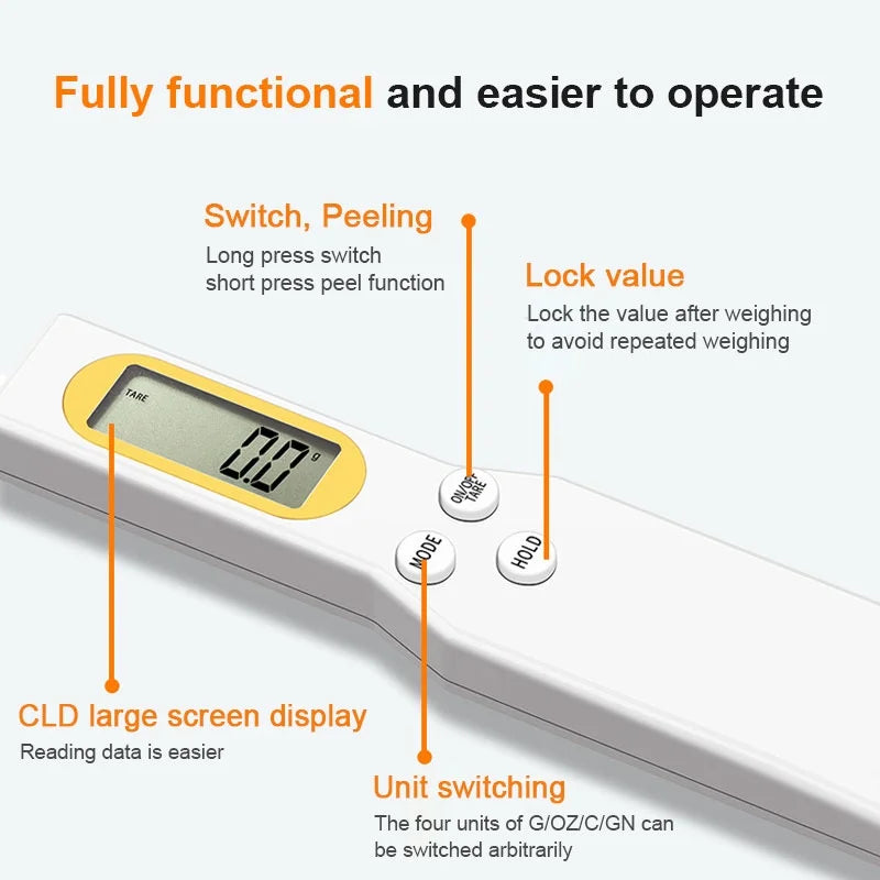 🥄 Mini Digital Spoon Scale - 0.1-500g Kitchen Measuring Spoon