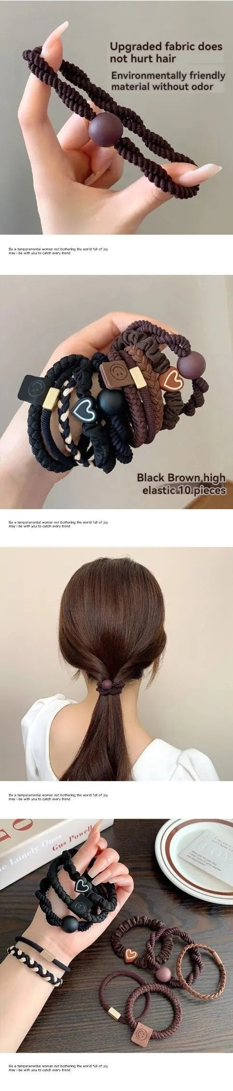 💇 10PCS Leather Headband Hair Ties - High Ponytail Elastic Rubber Bands