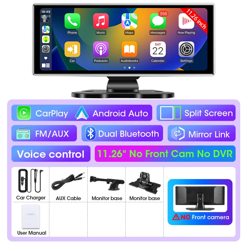 📹 11-Inch Dashboard Hub - 4K Recorder with Wireless CarPlay & Android Auto