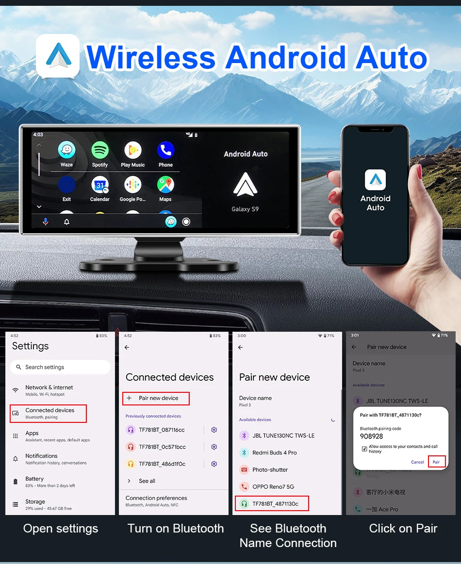📹 11-Inch Dashboard Hub - 4K Recorder with Wireless CarPlay & Android Auto