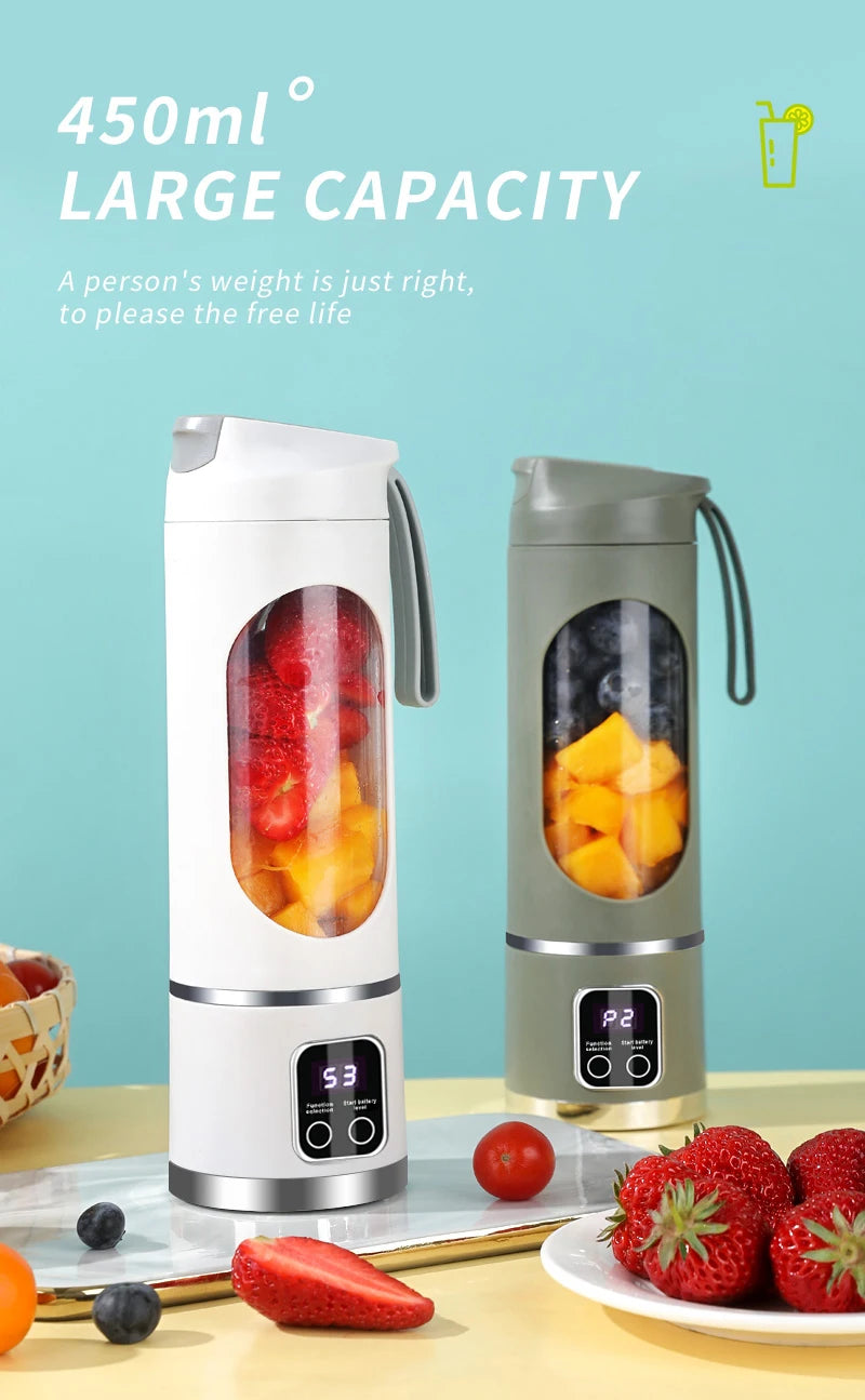 🍓 10-Blade Portable Blender 450ml - USB Rechargeable Smoothie & Ice Crusher