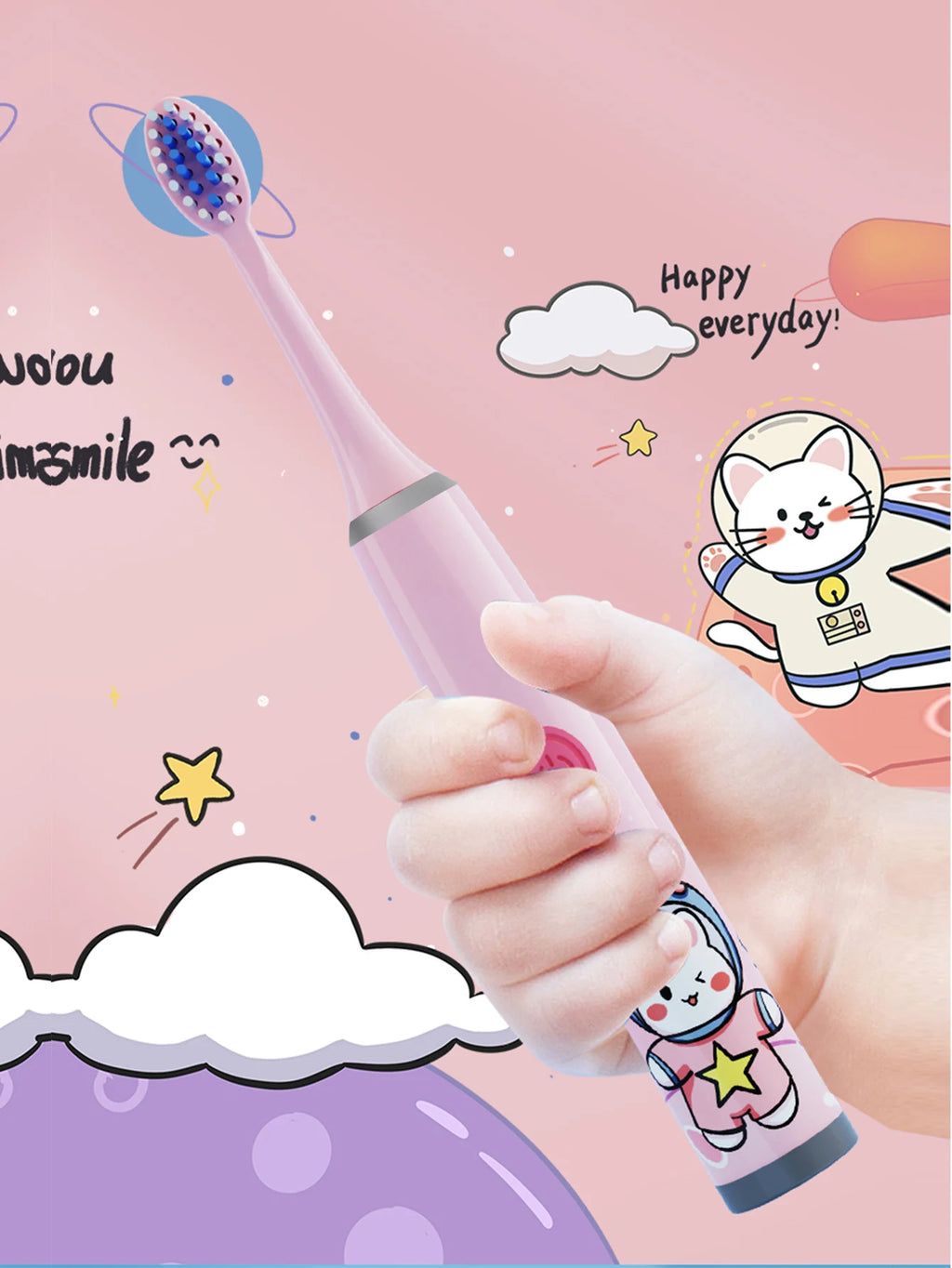 Kids Space Adventure Electric Toothbrush - Fun Cartoon Design for Healthy Smiles