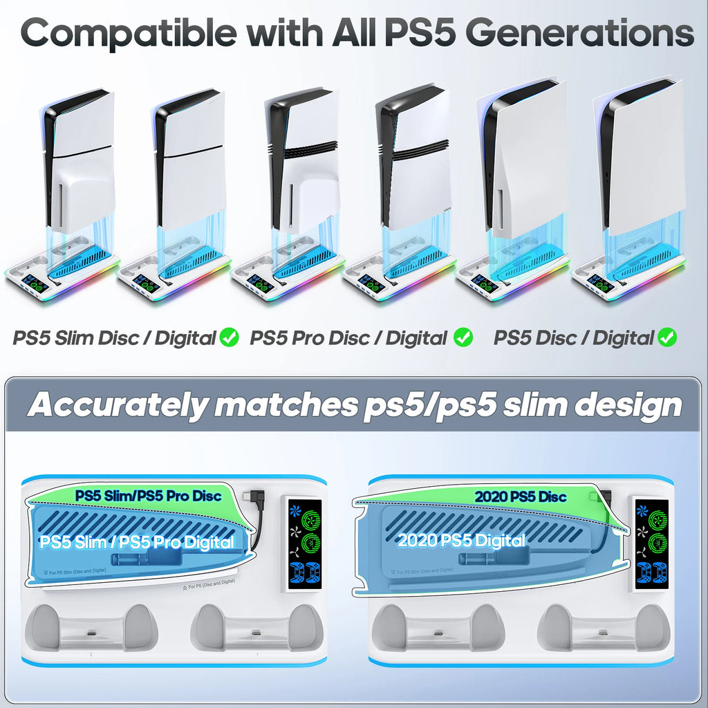 🎮 PS5 Gaming Stand - Cooler Fan with RGB Lights for Slim & Pro Console