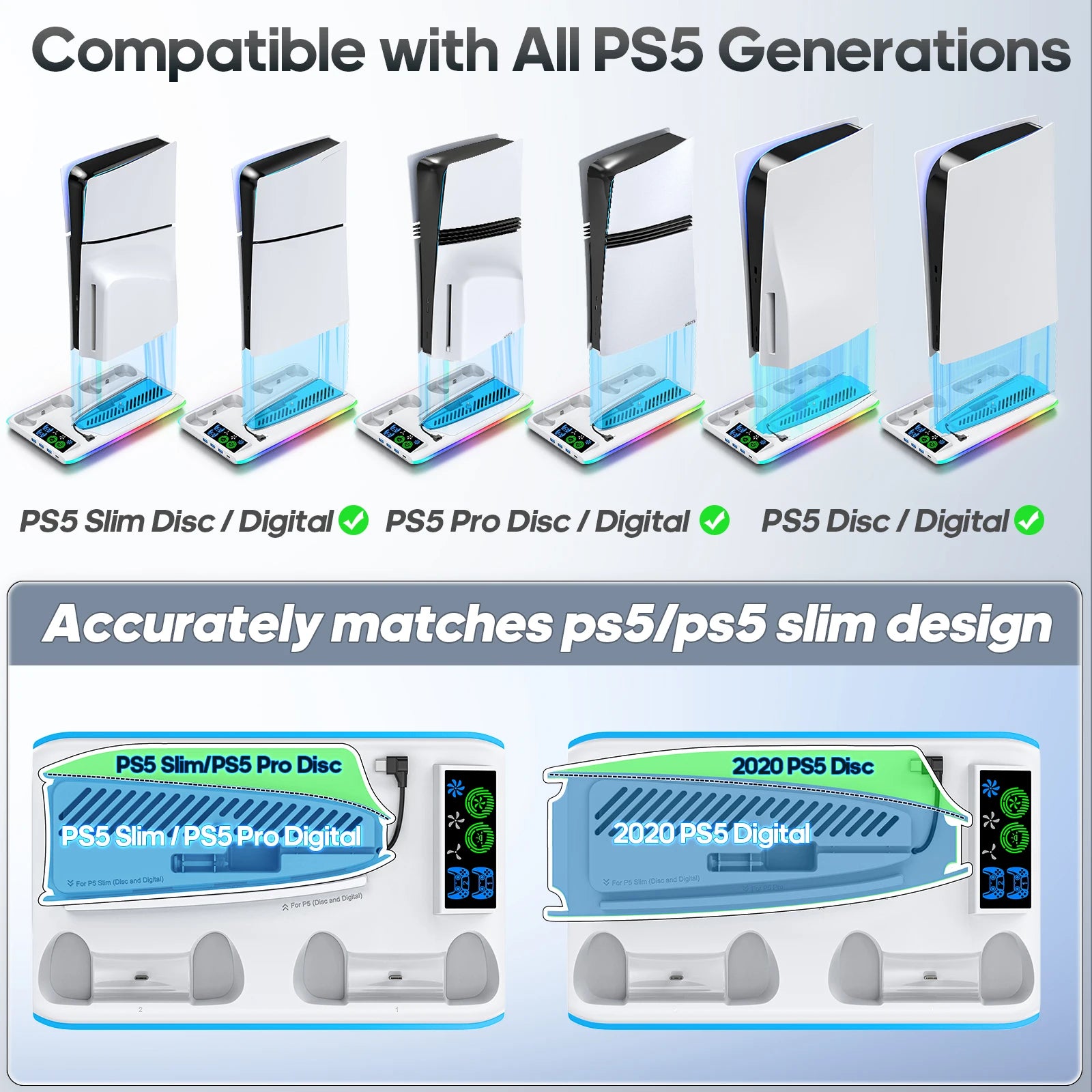 🎮 PS5 Gaming Stand - Cooler Fan with RGB Lights for Slim & Pro Console