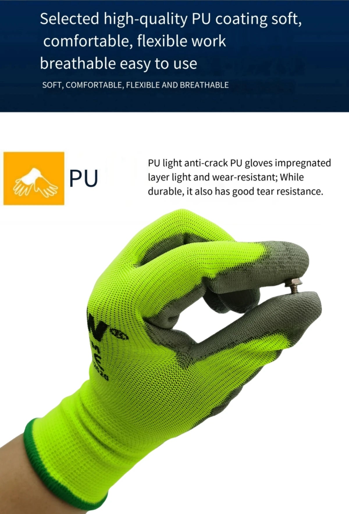 🧤 10 Pairs PU Work Gloves - Lightweight Safety Gloves EN388 Certified S-XL