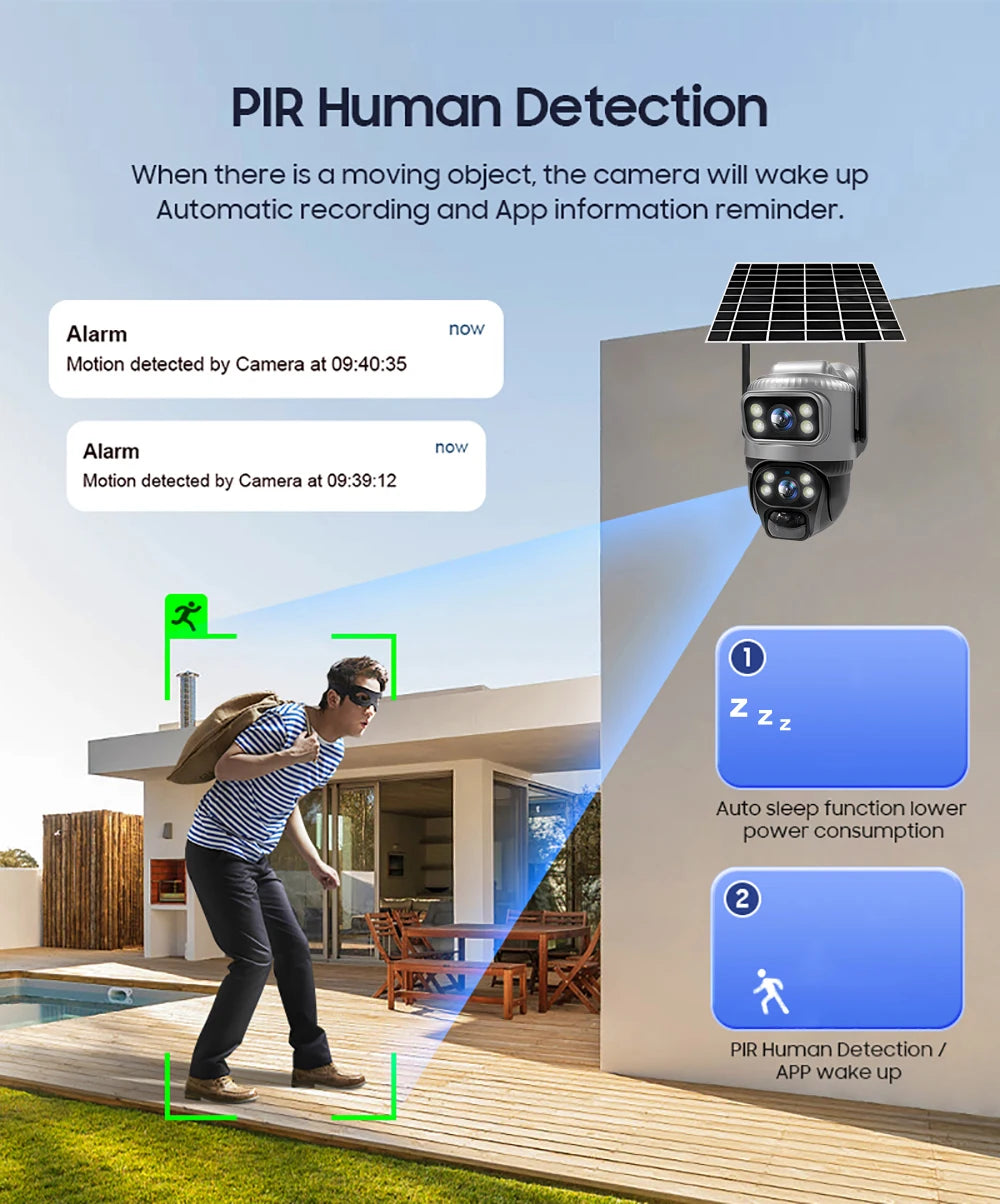 📹 V380 Dual Lens 4G Security Camera - Solar 8MP 4K Night Vision CCTV