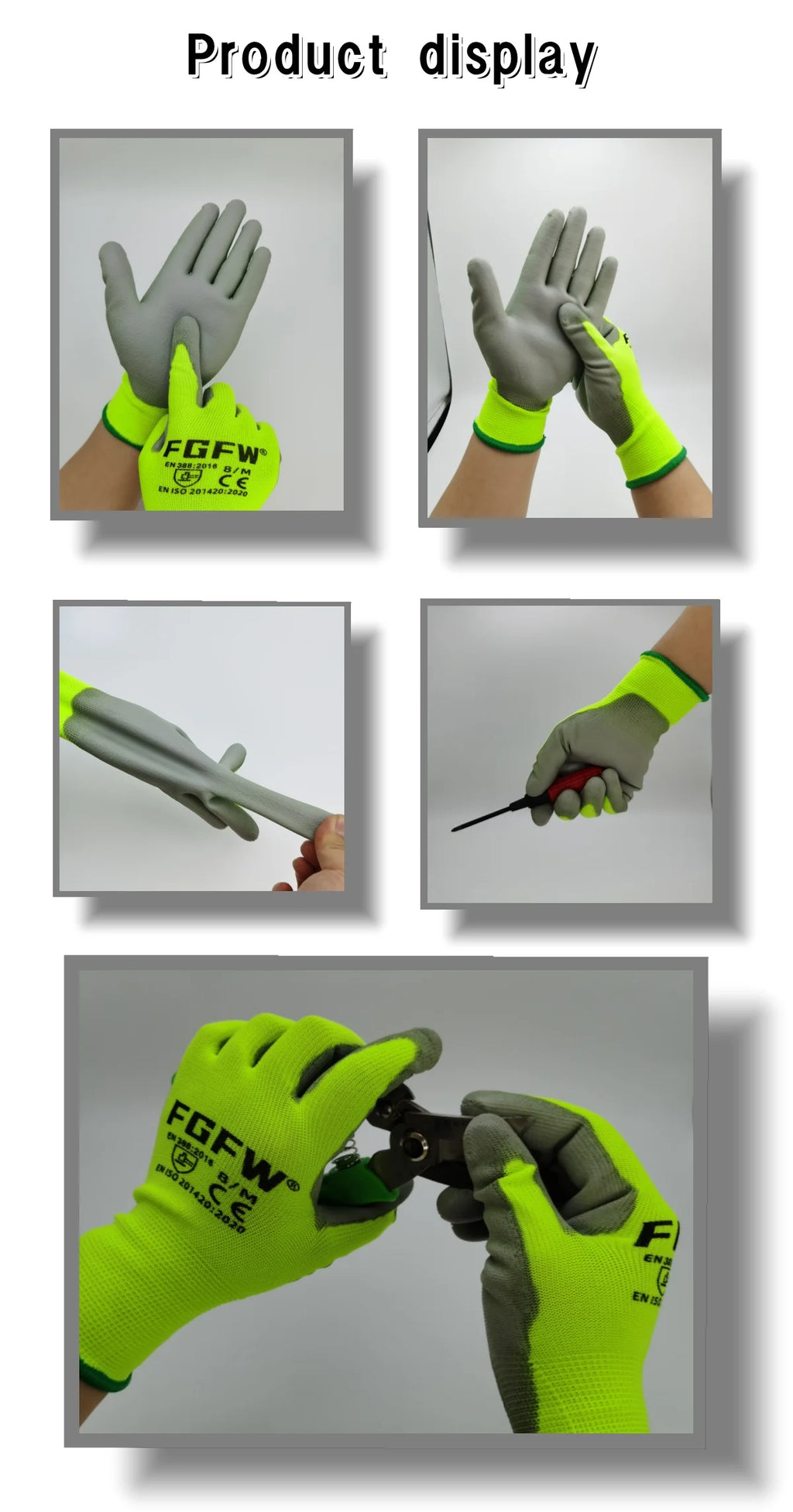 🧤 10 Pairs PU Work Gloves - Lightweight Safety Gloves EN388 Certified S-XL