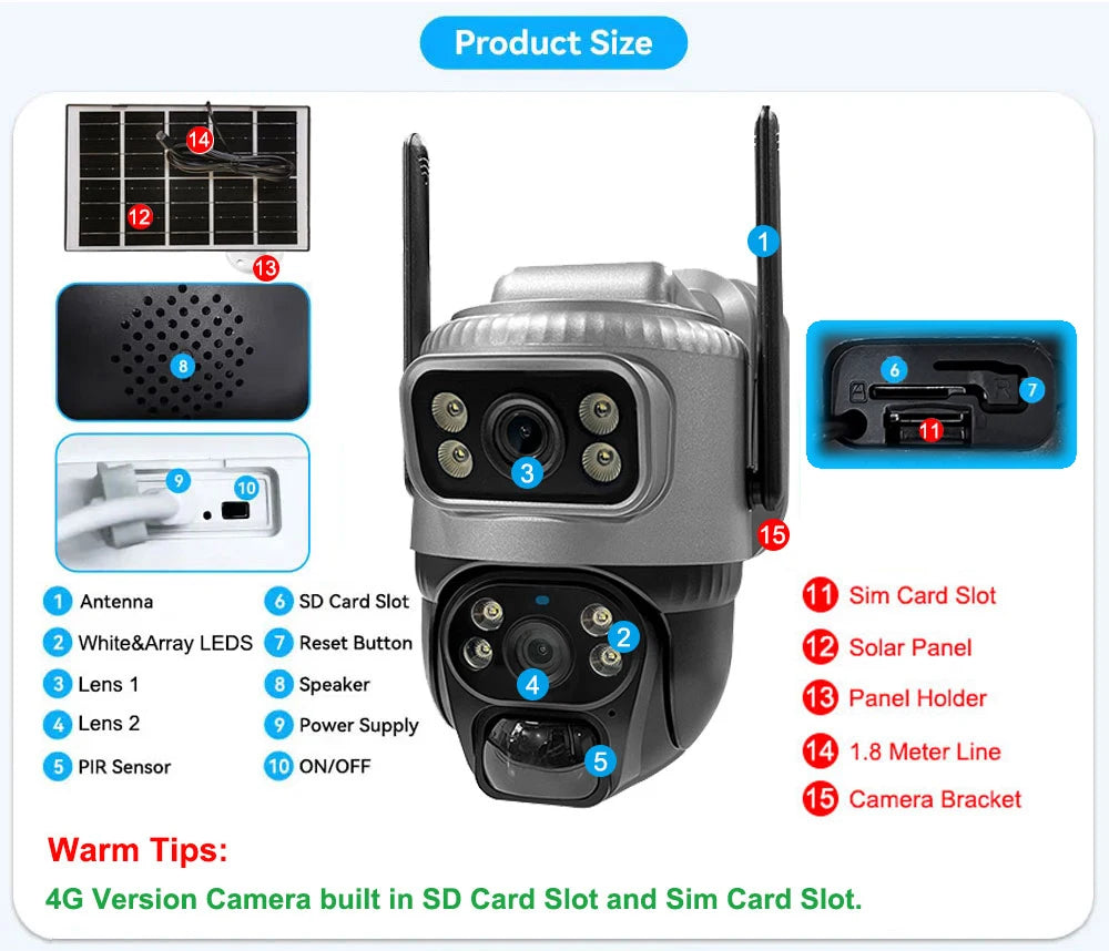 📹 V380 Dual Lens 4G Security Camera - Solar 8MP 4K Night Vision CCTV