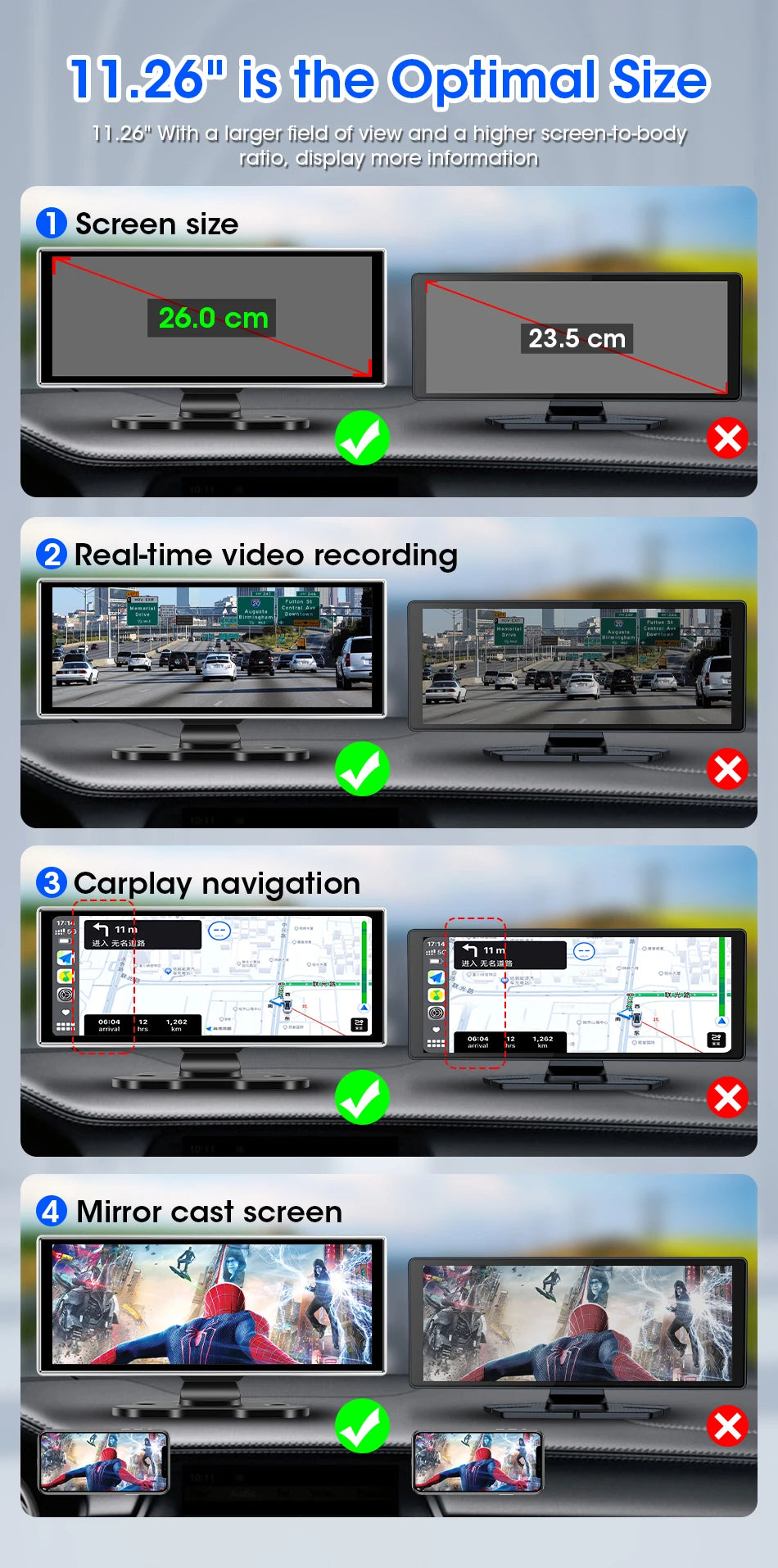 📹 11-Inch Dashboard Hub - 4K Recorder with Wireless CarPlay & Android Auto