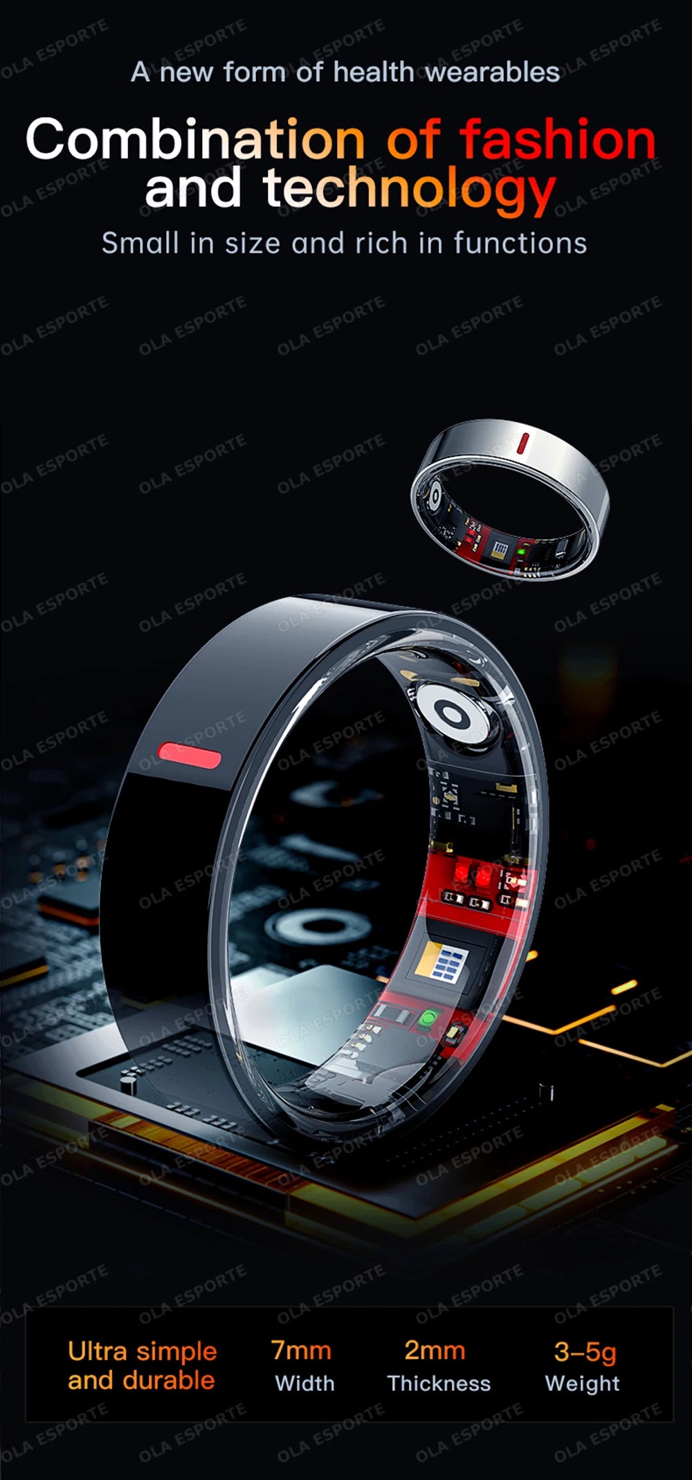 Health Tracking Smart Ring - 5ATM Waterproof Heart Rate & Sleep Monitor