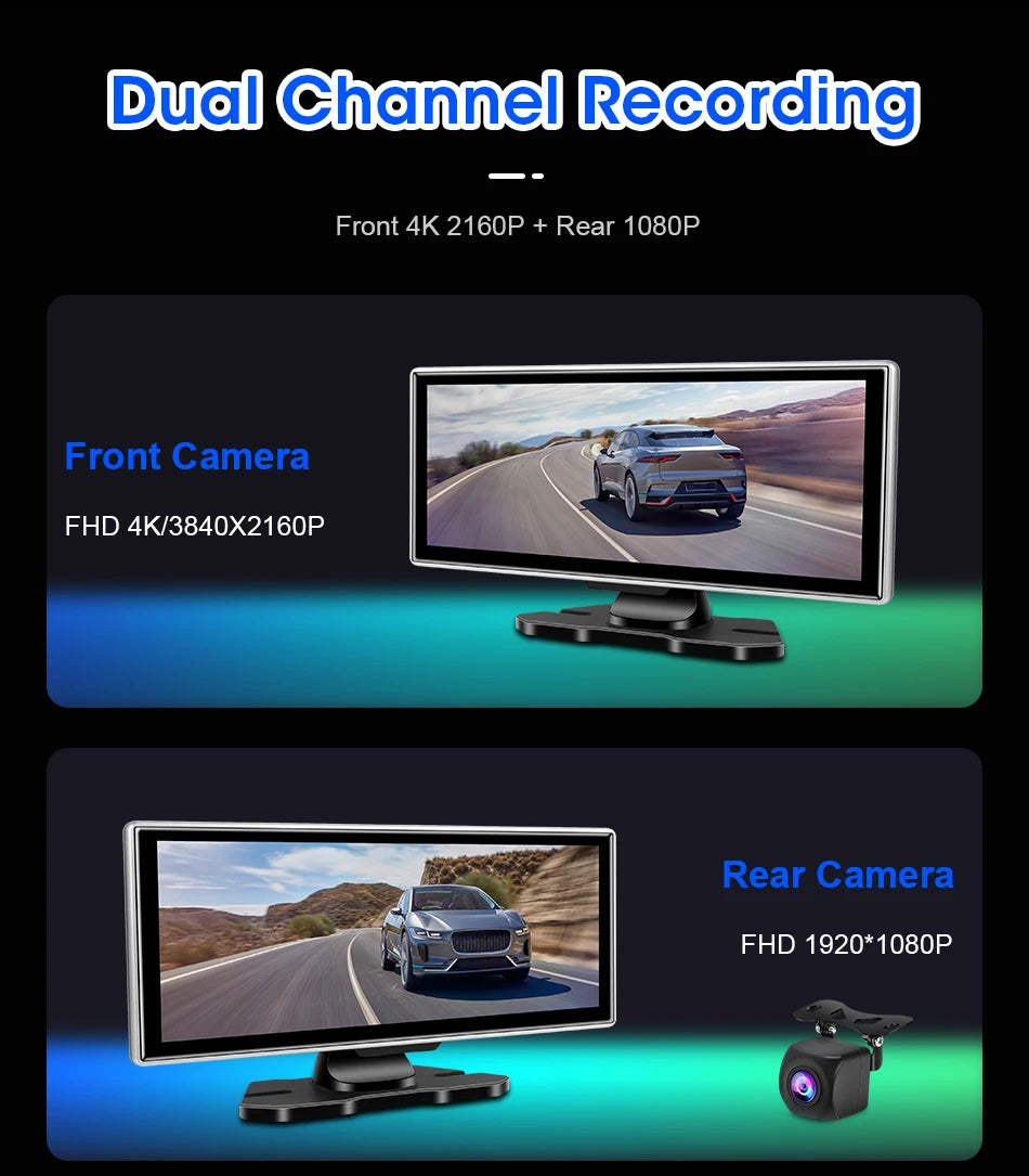 📹 11-Inch Dashboard Hub - 4K Recorder with Wireless CarPlay & Android Auto