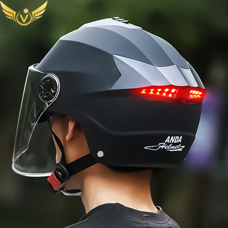 🏍️ LED Motorcycle Helmet with Rechargeable Lights - Double Visor Safety