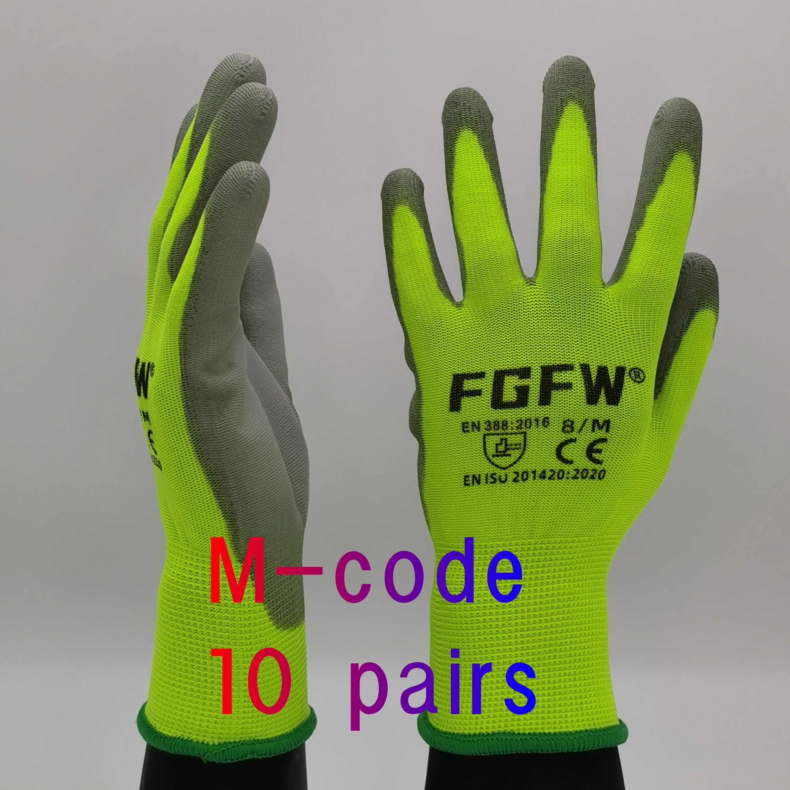 🧤 10 Pairs PU Work Gloves - Lightweight Safety Gloves EN388 Certified S-XL