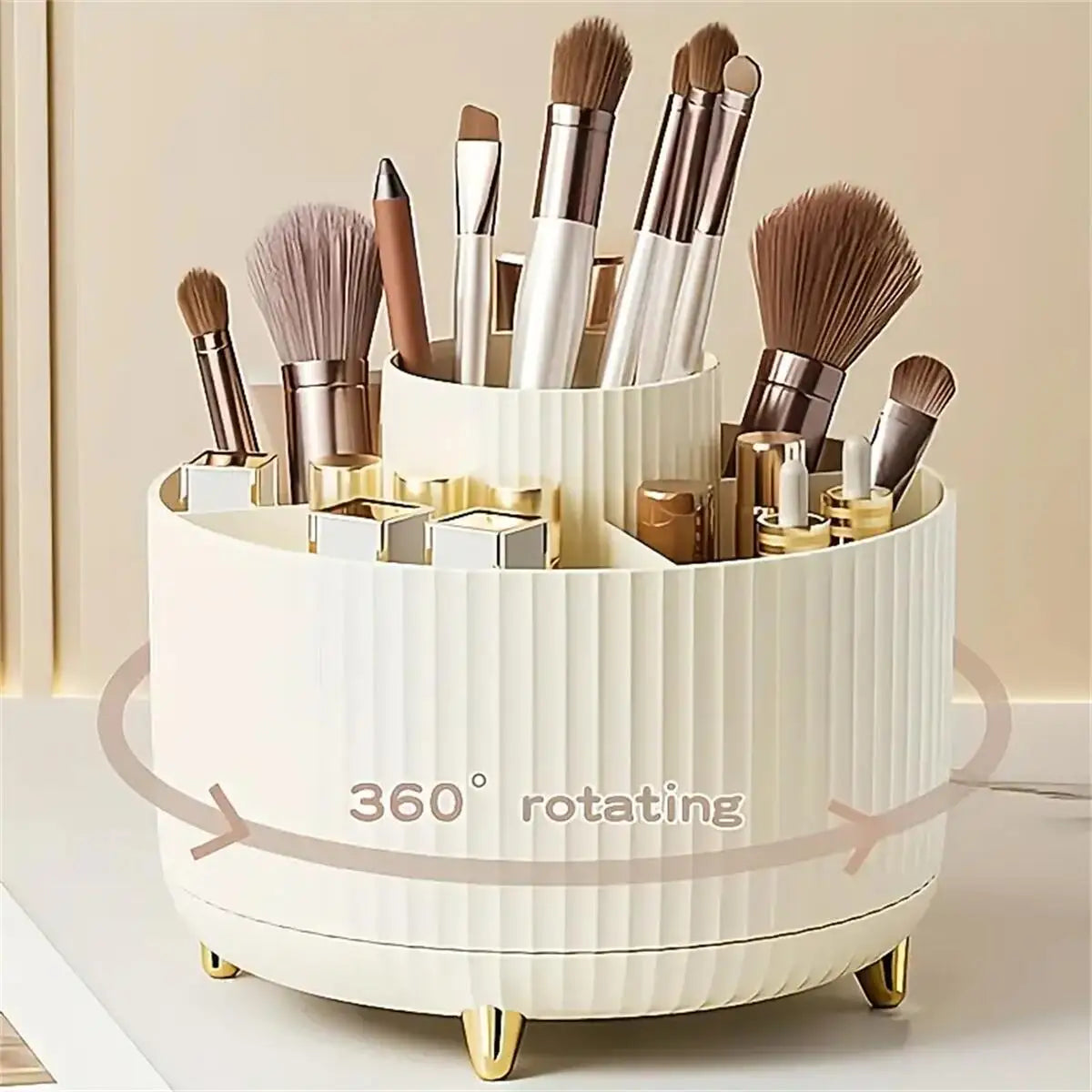 💄 360° Rotating Makeup Organizer - 5 Compartments Multi-Functional Storage
