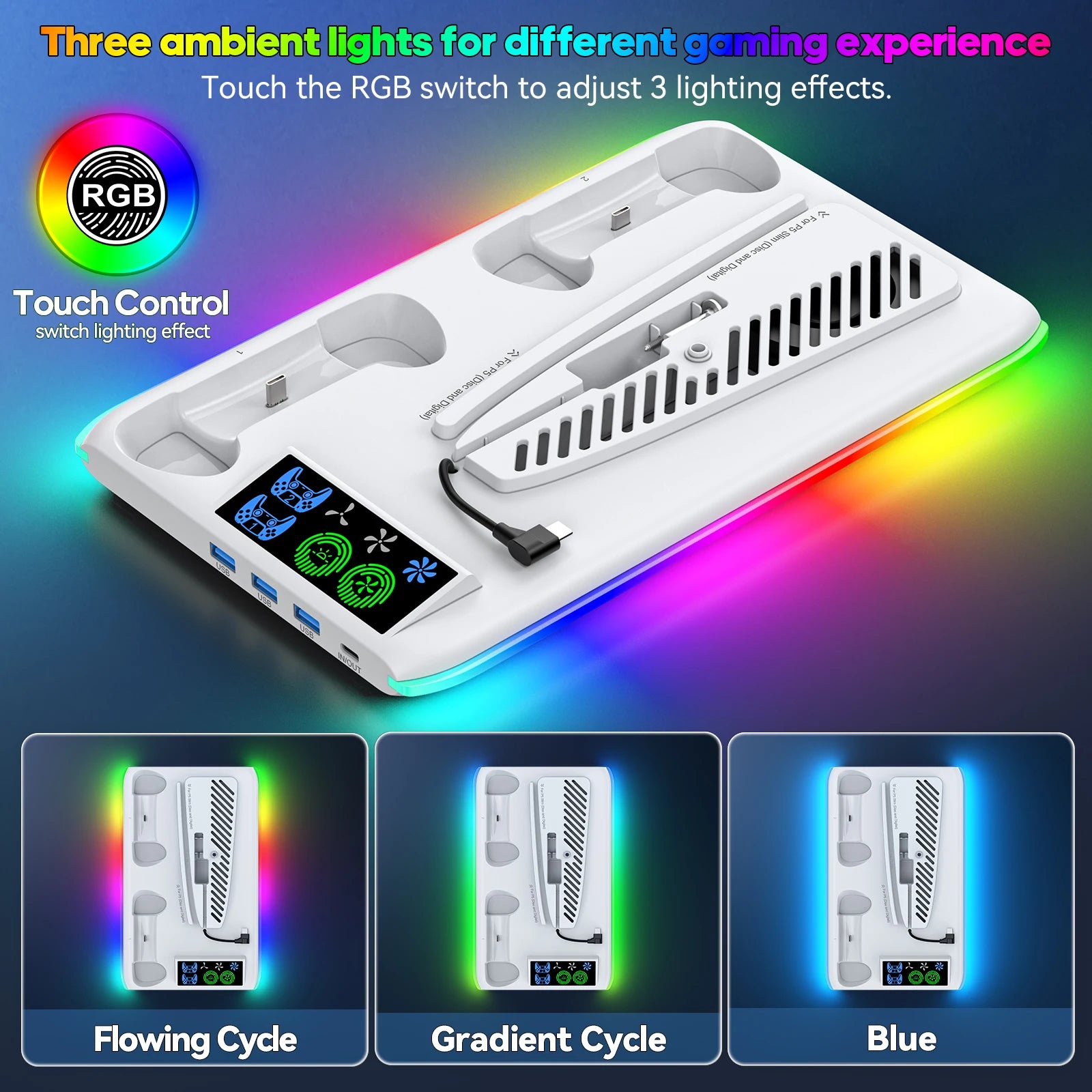 🎮 PS5 Gaming Stand - Cooler Fan with RGB Lights for Slim & Pro Console
