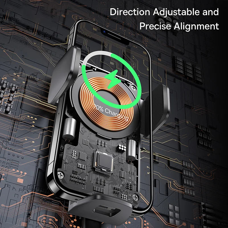 🚗 15W Smart Wireless Car Charger - Auto-Clamping Qi Mount with Fast Charging