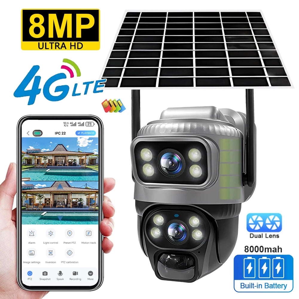 📹 V380 Dual Lens 4G Security Camera - Solar 8MP 4K Night Vision CCTV