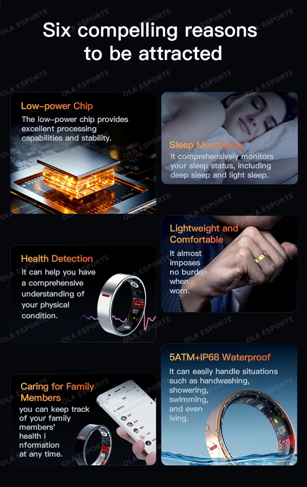 Health Tracking Smart Ring - 5ATM Waterproof Heart Rate & Sleep Monitor