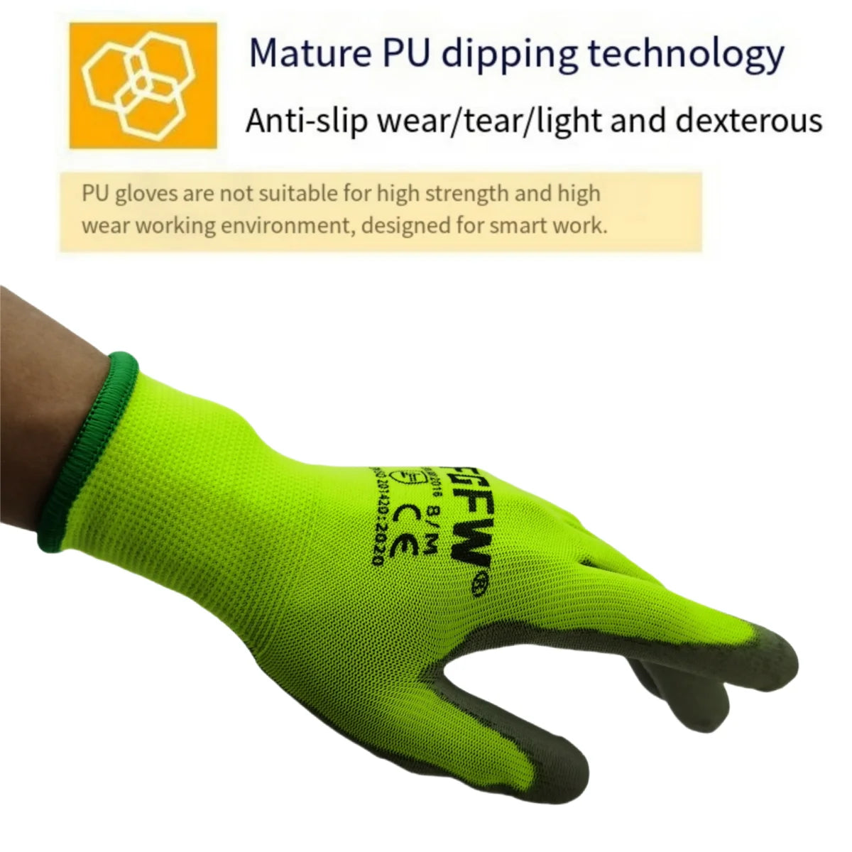 🧤 10 Pairs PU Work Gloves - Lightweight Safety Gloves EN388 Certified S-XL
