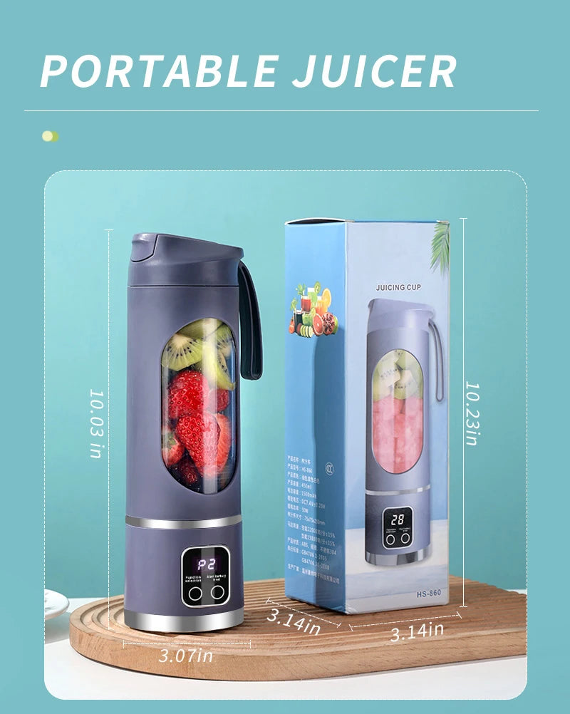 🍓 10-Blade Portable Blender 450ml - USB Rechargeable Smoothie & Ice Crusher