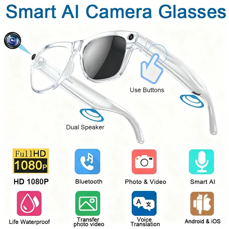 Smart 8K AI Glasses - 1200MP Camera with ChatGPT & Bluetooth