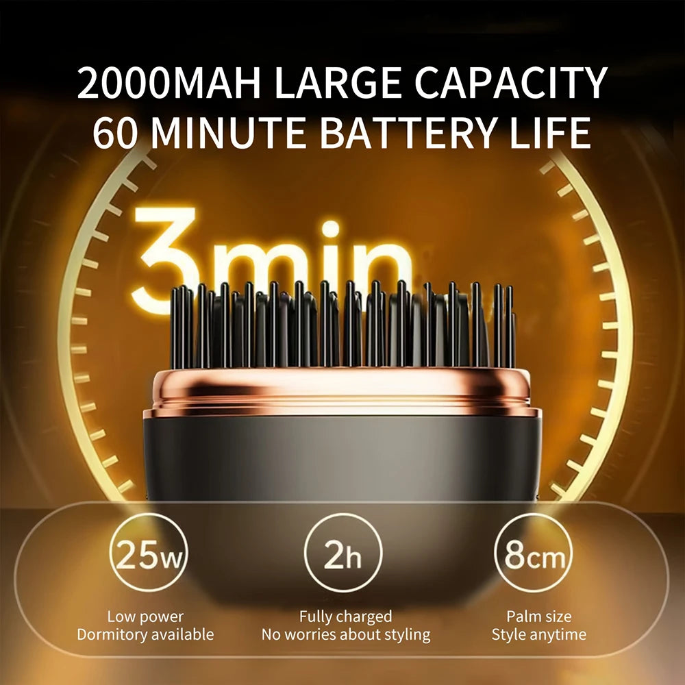 💇 Wireless Hair Straightening Comb - Portable USB Rechargeable Brush